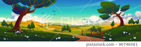Rural landscape with green trees and fields Rural landscape with green trees and fields 90746481