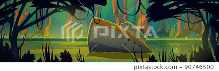 Sunken ship in swamp in tropical forest 90746500