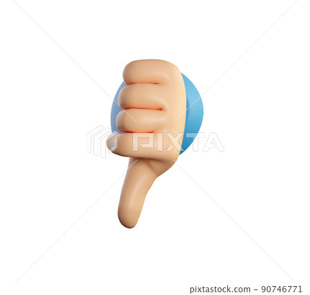 Human hand thumb down symbol with fingers gesture. Dislike, negative, bad feedback or disagreement concept. Realistic 3d high quality render isolated on white background. 90746771
