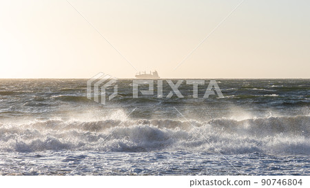Strong wave on beach of Pacific Ocean. 90746804