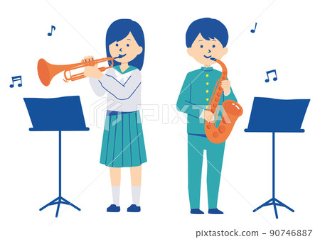 演奏樂器的學生的插圖 演奏樂器的學生的插圖 90746887