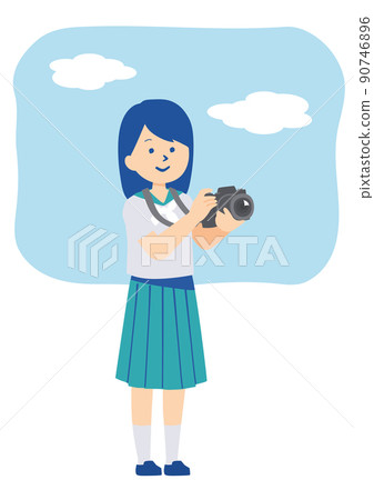 一名學生拿著相機的插圖 一名學生拿著相機的插圖 90746896