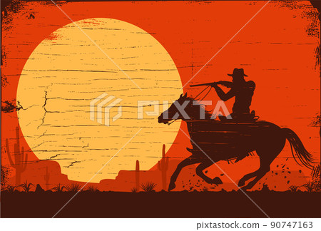  Silhouette of a Cowboy Riding a Horse at Sunset