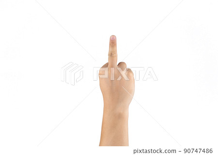 Asian Thai males raises his isolated middle finger up on the white background. 90747486