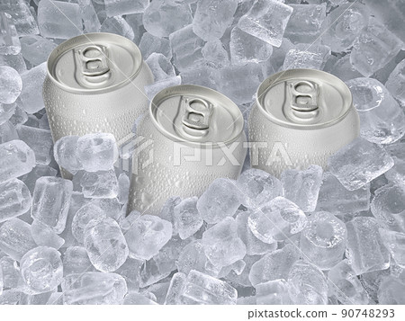 Can of cold beverage, ice cubea of juicy. Summer refreshing drink 90748293