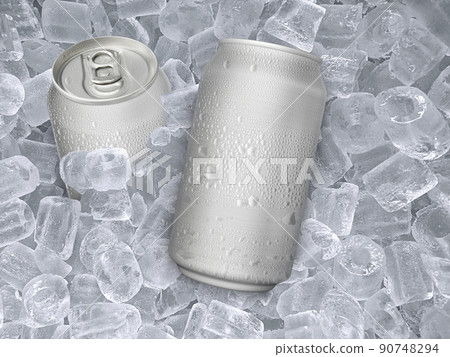 Can of cold beverage, ice cubea of juicy. Summer refreshing drink 90748294