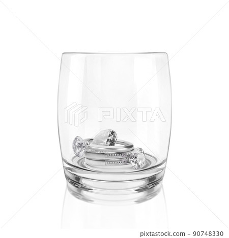 elegant diamond ring on. emty glass isolated on white background. 3d render 90748330