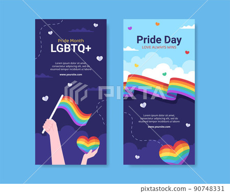Happy Pride Month Day Social Media Vertical Banner Template Flat Cartoon Background Vector Illustration 90748331