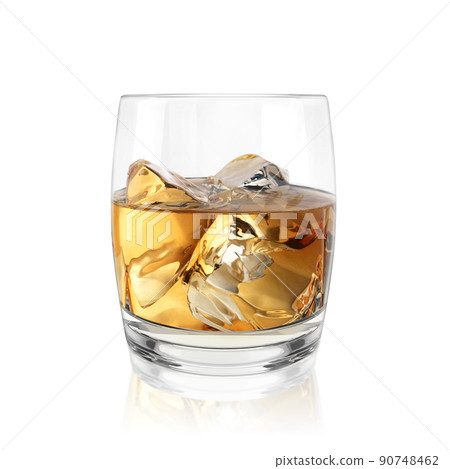 whiskey glass and ice isolated on white background 90748462