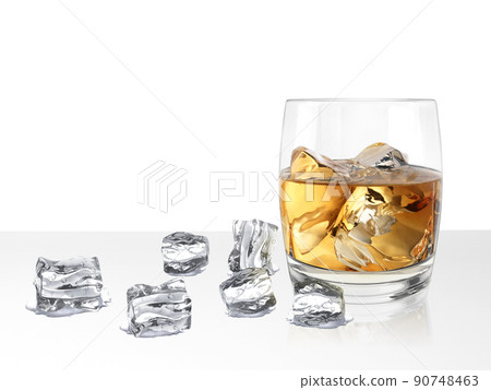 whiskey glass on on water drop floor 90748463