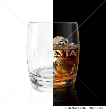 whiskey glass isolated on black and white background. The concept of drinking for entertainment. 3d render 90748464