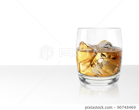 whiskey glass on white table. 3d render 90748469
