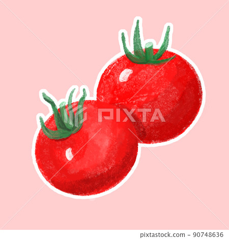 Small round tomato watercolor style white edge Small round tomato watercolor style white edge 90748636