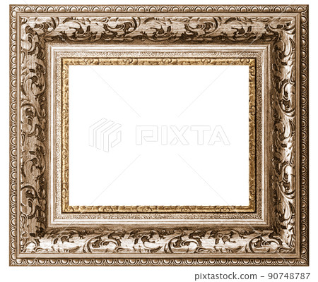 Color Beige Classic Old Vintage Wooden mockup canvas frame isolated on white background. Design element. use for framing paintings, mirrors or photo. 90748787