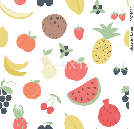 Summer fruit seamless pattern vector Background exotic tropical fruits 90749264