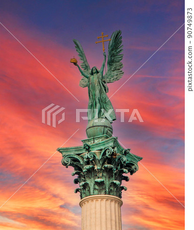 Millennium Heroes Square at sunset Budapest Hungary  90749873
