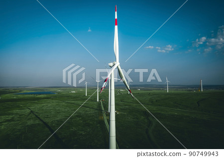 Wind Turbines Windmill Energy Farm with blue sky Wind Turbines Windmill Energy Farm with blue sky 90749943