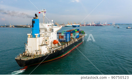 Aerial view container ship cargo freight shipping maritime vessel, Global business supply chain import export logistic transportation international oversea worldwide by container ship freight  90750523