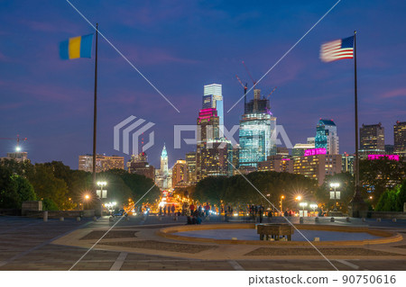 Beautiful Philadelphia skyline at sunset Beautiful Philadelphia skyline at sunset 90750616
