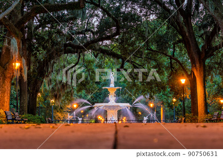 Famous historic Forsyth Fountain in Savannah, Georgia 90750631