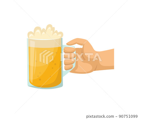 Vector illustration of a glass beer mug in hand. Alcoholic beverages. Vector illustration of a glass beer mug in hand. Alcoholic beverages. 90751099