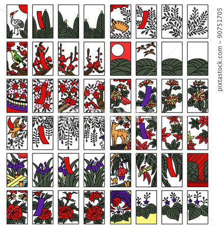 簡單的 Hanafuda 彩色插圖圖標集 90751705