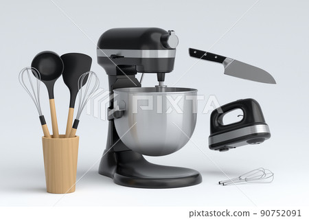 Mixer and hand mixer with kitchen utensil for preparation of dough on white Mixer and hand mixer with kitchen utensil for preparation of dough on white 90752091