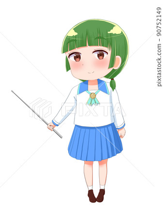 Illustration of a uniform girl with a pointer in her right hand Student announcement Three-headed full-body icon 90752149