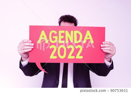 Conceptual display Agenda 2022. Business overview list of activities in order which they are to be taken up -48136 90753631