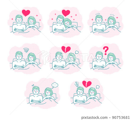 Men and women, couples, couples cuddling in bed Upper body (SEX, sexual activity) / Facial expression pattern set Men and women, couples, couples cuddling in bed Upper body (SEX, sexual activity) / Facial expression pattern set 90753681