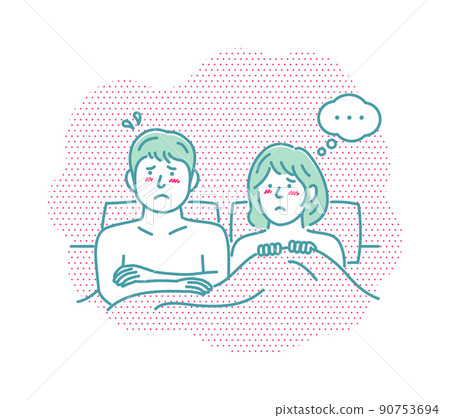 男女、情侶、情侶在床上擁抱上半身(性、性活動)/困惑、尷尬、困惑 男女、情侶、情侶在床上擁抱上半身(性、性活動)/困惑、尷尬、困惑 90753694