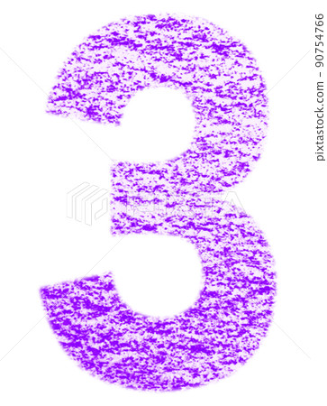 用蠟筆繪製的數字 Sun 3 紫色背景 白色 高分辨率通行證 其他顏色可選 90754766