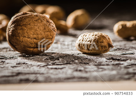 Fresh peanuts in shell top view background 90754833