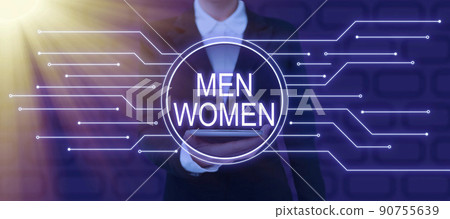 Sign displaying Men Women. Word for The state where in a boy or a girl turns to be a mature adult Lady Drawing Brainstorming New Solutions Surrounded With Question Marks Sign displaying Men Women. Word for The state where in a boy or a girl turns to be a mature adult Lady Drawing Brainstorming New Solutions Surrounded With Question Marks 90755639