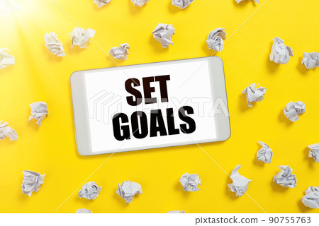 Text caption presenting Set Goals. Word Written on Defining or achieving something in the future based on plan Businessman Talking Through Megaphone Making Wonderful New Announcement Text caption presenting Set Goals. Word Written on Defining or achieving something in the future based on plan Businessman Talking Through Megaphone Making Wonderful New Announcement 90755763
