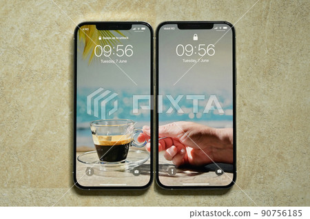 Share a Cup Of Espresso. Galati, Romania - June 07, 2022 The Iphone 12 Pro Max 90756185