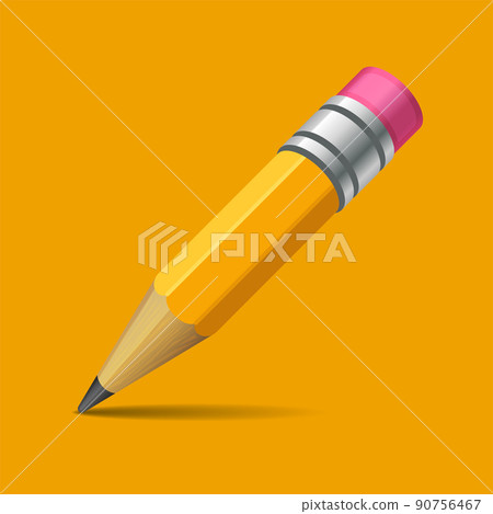 3D Pencil Icon on Orange Background. Vector 90756467