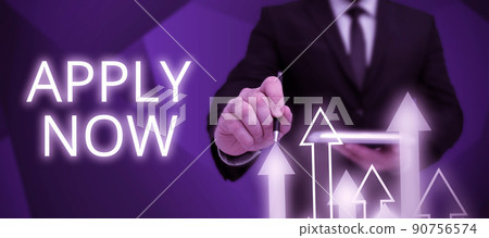 Writing displaying text Apply Now. Business showcase An act of a person to acquire the job related to the profession Businessman in suit holding open palm symbolizing successful teamwork. Writing displaying text Apply Now. Business showcase An act of a person to acquire the job related to the profession Businessman in suit holding open palm symbolizing successful teamwork. 90756574