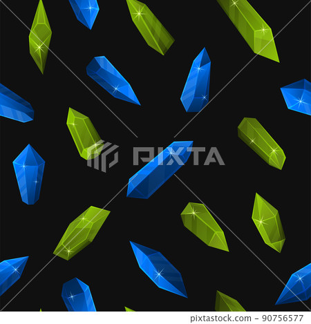 Crystal Seamless Pattern. Blue and Green Gems. Vector Crystal Seamless Pattern. Blue and Green Gems. Vector 90756577