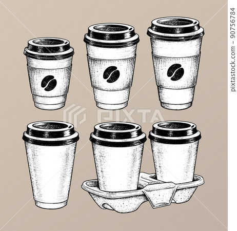 Vector sketchy set of takeaway coffee paper cups 90756784