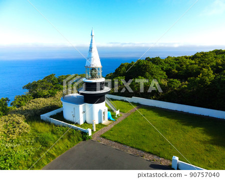 Aerial view of the scenery of Cape Motsuta Lighthouse in Setana Town, Hokkaido in early summer Aerial view of the scenery of Cape Motsuta Lighthouse in Setana Town, Hokkaido in early summer 90757040