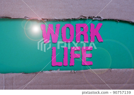 Sign displaying Work Life. Business idea An everyday task to ern money to sustain needs of one s is self Frame Decorated With Colorful Flowers And Foliage Arranged Harmoniously. Sign displaying Work Life. Business idea An everyday task to ern money to sustain needs of one s is self Frame Decorated With Colorful Flowers And Foliage Arranged Harmoniously. 90757139