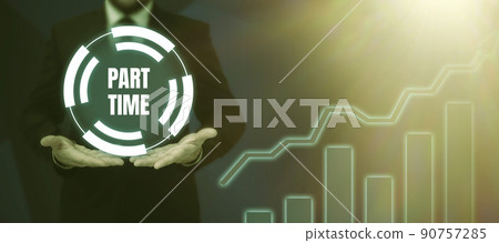 Handwriting text Part Time. Word Written on A work or job that is not permanent but able to perform well Arrow moving quickly towards aim target representing achieving goals. 90757285