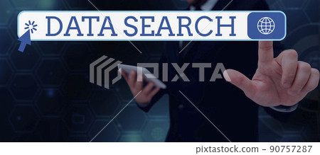 Text sign showing Data Search. Business concept gathers and reports information contains specified terms Lady in suit holding pen symbolizing successful teamwork accomplishments. Text sign showing Data Search. Business concept gathers and reports information contains specified terms Lady in suit holding pen symbolizing successful teamwork accomplishments. 90757287