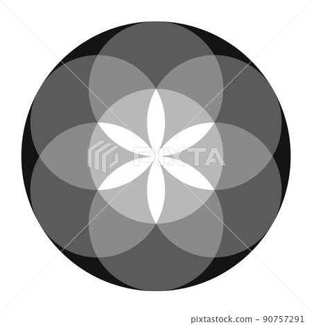 Grayscale colored Seed of Life. Ancient geometric figure, spiritual symbol and Sacred Geometry. Overlapping circles forming a flower like pattern, the preform of the Flower of Life. Isolated. Vector. 90757291