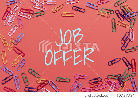 Text caption presenting Job Offer. Word for A peron or company that gives opurtunity for one s is employment -47880 90757354