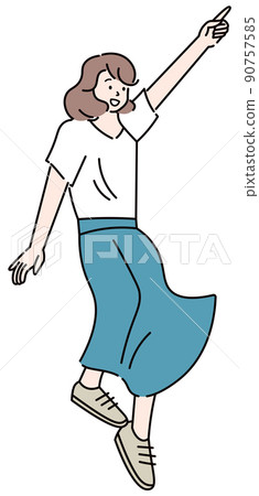 Illustration material of a woman jumping vigorously Illustration material of a woman jumping vigorously 90757585