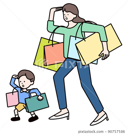 Illustration material of mother and child with shopping bag Illustration material of mother and child with shopping bag 90757586