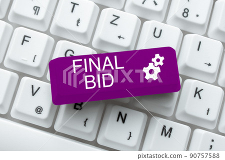 Handwriting text Final Bid. Business idea The decided cost of an item which is usualy very expensive -48924 90757588
