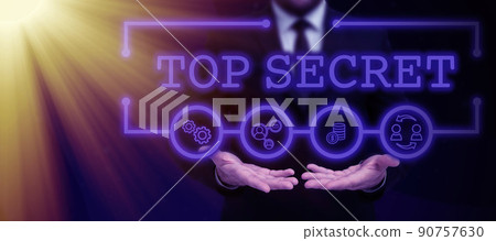 Hand writing sign Top Secret. Word for telling someone important data or information that he cant tell -48608 90757630